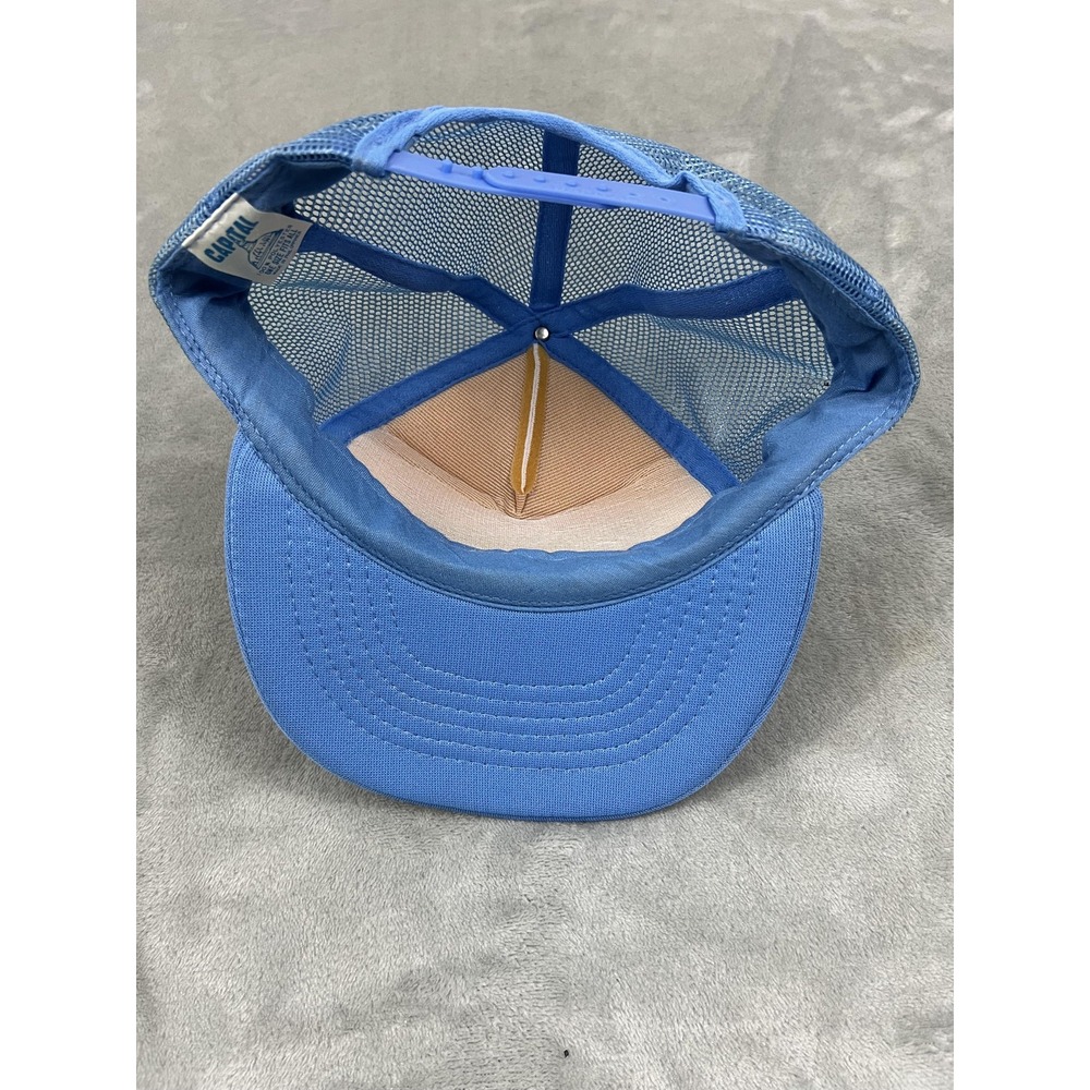 Vintage Lake Tahoe Hat Cap Snap Back Blue White Trucker Mesh Rabbit Car Mens 80s - Picture 3 of 5